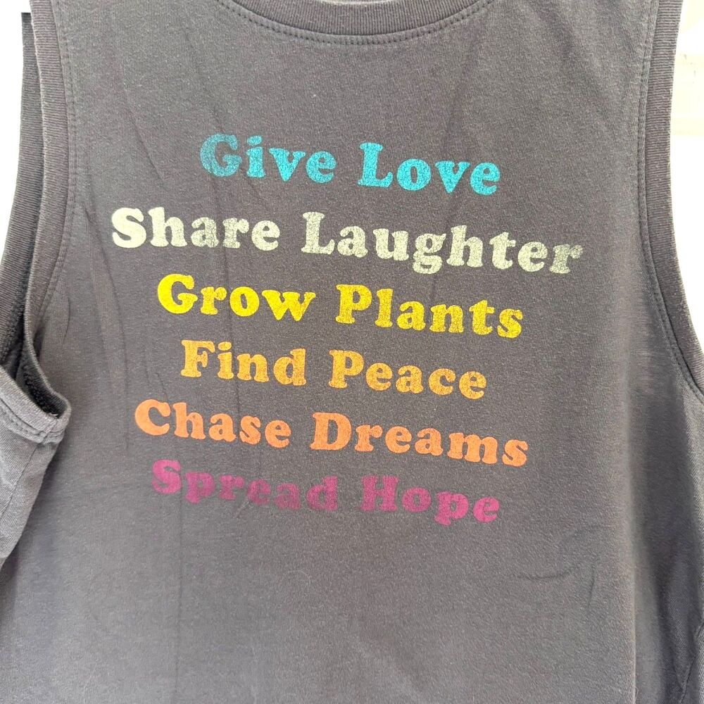 Plant Lover Give Love Tank Top Women's Medium Gray Graphic Muscle Tee Boho Peace